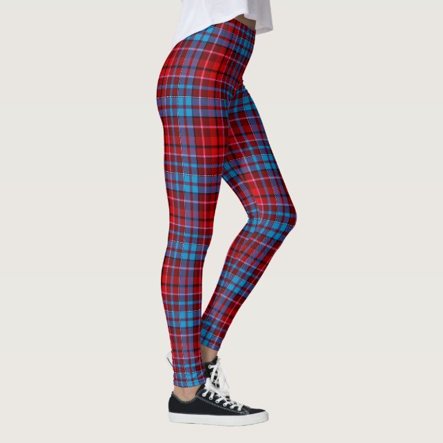 Maroon Blue Red Plaid Tartan Design  Leggings (Right)