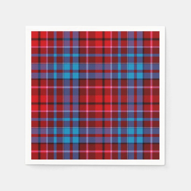 Maroon Blue Red Plaid Tartan Design  Napkin (Front)