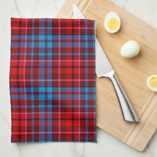 Maroon Blue Red Plaid Tartan Design  Tea Towel