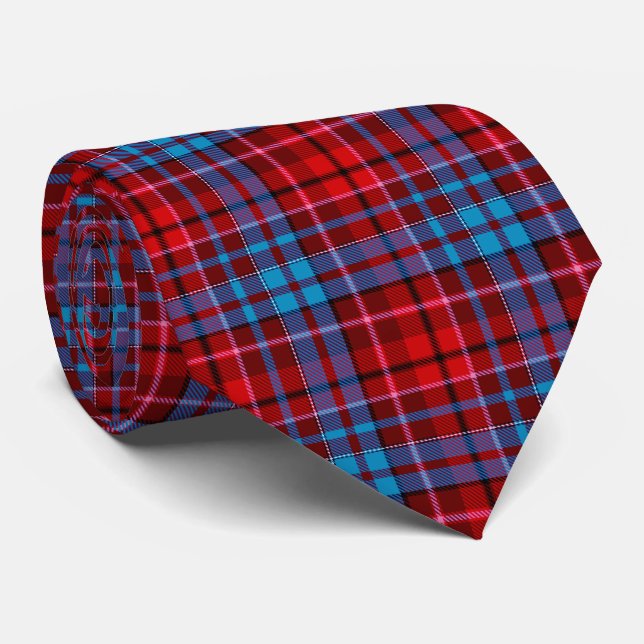Maroon Blue Red Plaid Tartan Design  Tie (Rolled)