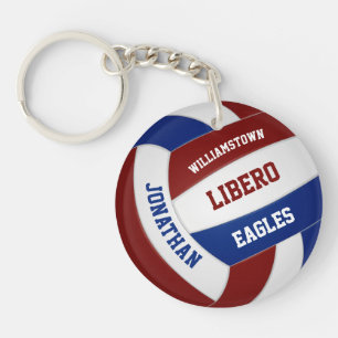 Maroon blue team colours personalised volleyball key ring