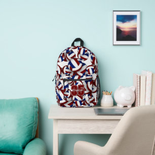 Maroon blue volleyball team colours w player name printed backpack