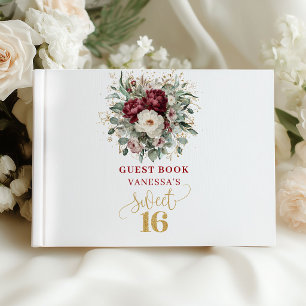 Maroon Blush Burgundy 16th Birthday Guest Book