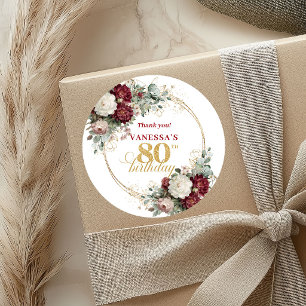 Maroon Blush Burgundy 80th Birthday Stickers