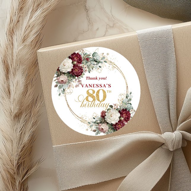 Maroon Blush Burgundy 80th Birthday Stickers (Maroon Blush Burgundy 80th Birthday Stickers)