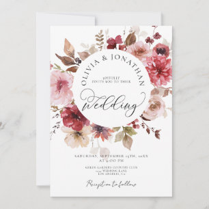 Maroon Blush Fall All in 1 Budget QR Code Wedding Invitation