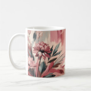 Maroon Blush Paint brush flowers coffee tea mug