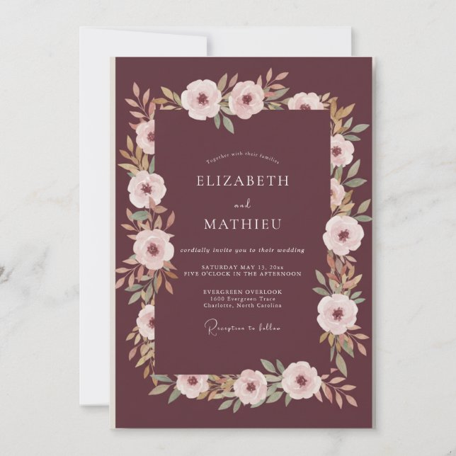 Maroon Blush Watercolor Wedding Invitation (Front)