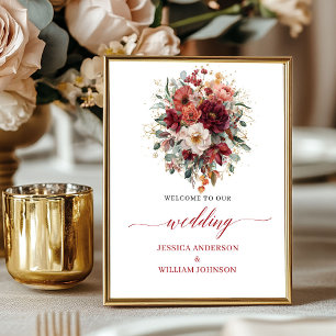 Maroon Bohemian Eucalyptus Fall Tabletop Wedding Poster