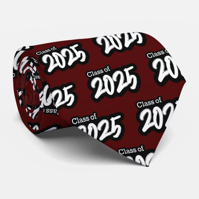 Maroon Bold Brush Class of 2025 Neck Tie (Rolled)