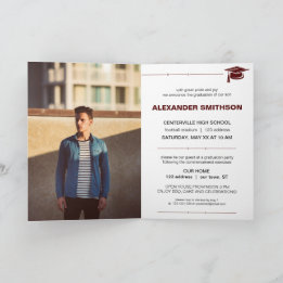 Maroon Bold GRADUATE Letters and Cap Graduation Invitation
