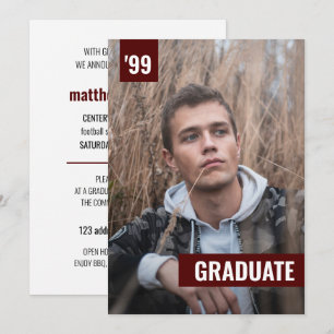 Maroon Bold & Modern Photo Graduation Invitation