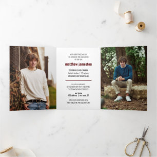 Maroon Bold & Modern Photo Graduation Tri-Fold Invitation