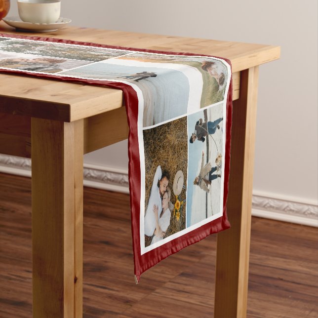 Maroon Border 16 Photos Make Your Own Collage Short Table Runner (In Situ)
