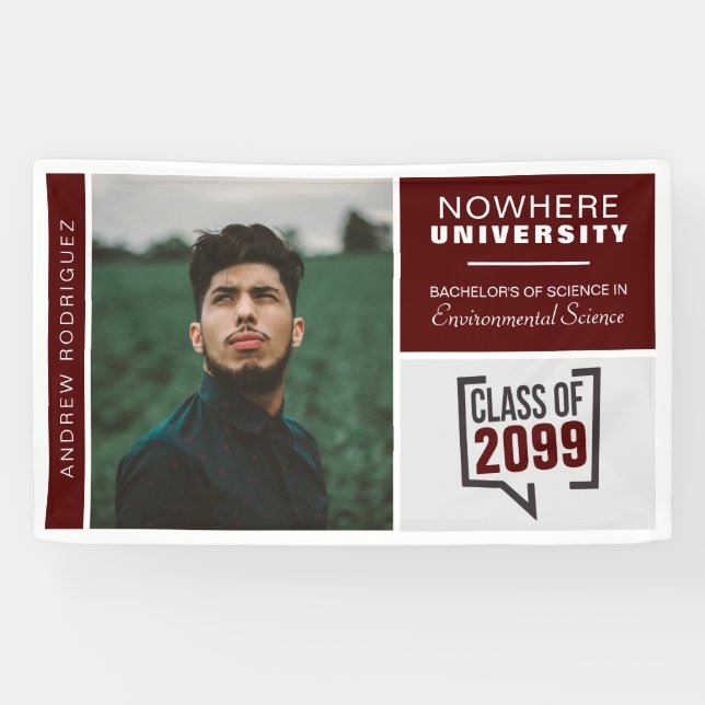 Maroon Boxes & Photo Graduation Banner (Horizontal)