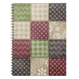 Maroon, Brown, Tan, & Green Quilt Look Spiral Notebook