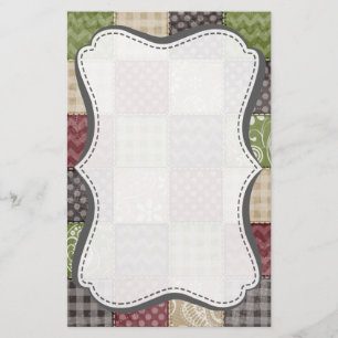 Maroon, Brown, Tan, & Green Quilt Look Stationery