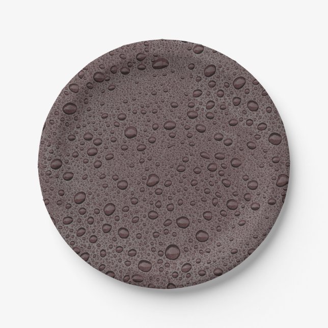 Maroon brown water droplets paper plate (Front)