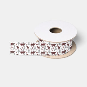 Maroon Buffalo Plaid Longhorn Pattern Satin Ribbon