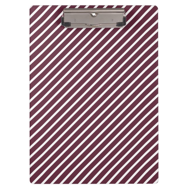 Maroon, Burgundy and White Diagonal Stripes Clipboard (Front)