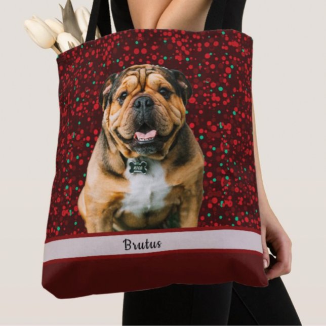 Maroon Burgundy Brown Christmas Dog Photo        Tote Bag (Creator Uploaded)