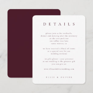 Maroon Burgundy Details Rounded Wedding Modern Enclosure Card
