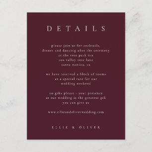 Maroon Burgundy Elegant Details 1 I Wedding Modern Enclosure Card