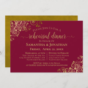 Maroon Burgundy & Gold Wedding Rehearsal & Dinner Invitation
