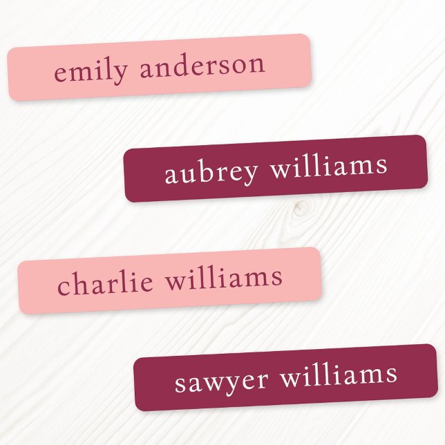 Maroon burgundy pink waterproof name (Maroon burgundy pink waterproof name labels)