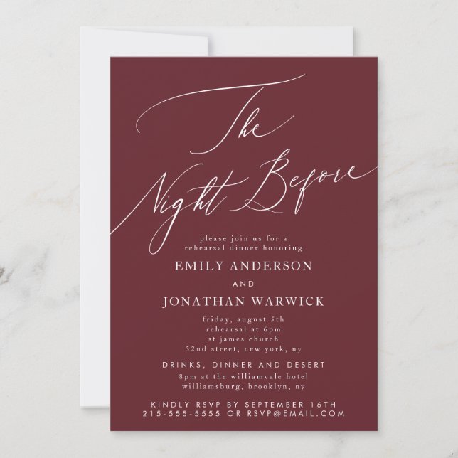Maroon Burgundy Rehearsal Dinner Wedding Invitation (Front)