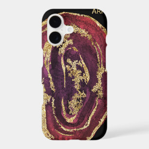 *~* Maroon Burgundy Wine Agate Gold Glitter