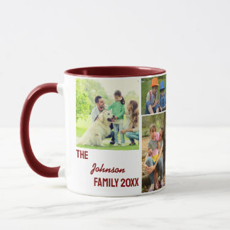 Maroon Calligraphy Family Photo Collage Mug