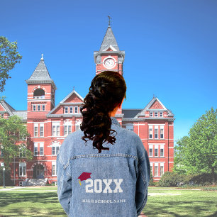 Maroon Cap Class of 20XX Graduation Denim Jacket