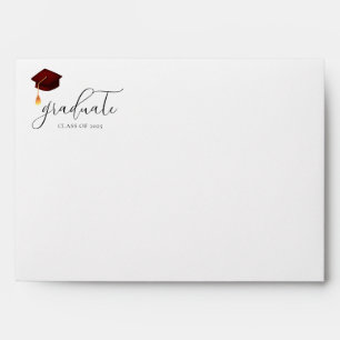 Maroon Cap Modern Script Graduation Return Address Envelope