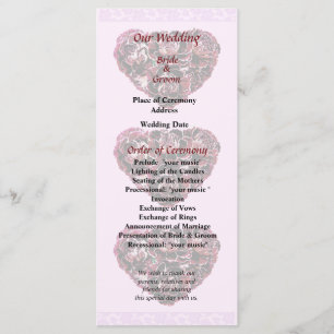 Maroon Carnation Heart Pink Bkgrnd Wedding Program Programme