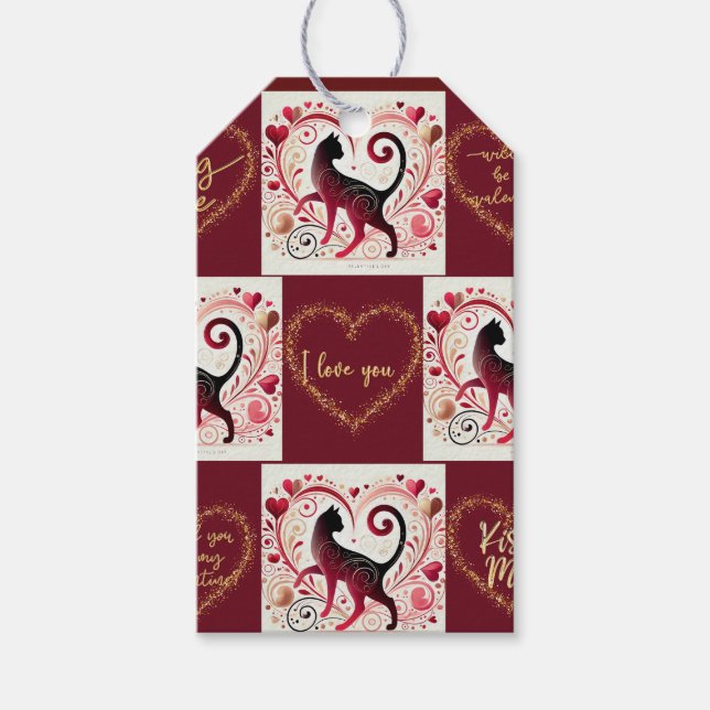 Maroon Cat - Wrapping Paper  Gift Tags (Front)