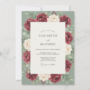 Maroon Celadon Painted Wedding Invitation