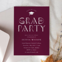Maroon Celestial Typography Grad Party