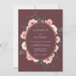 Maroon Champagne Petal Wedding Invitation