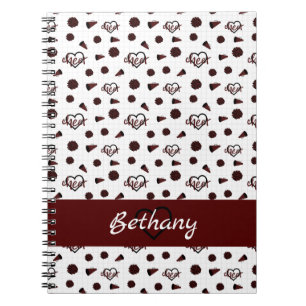 Maroon Cheer Hearts, Pom Poms, Megaphone Pattern Notebook