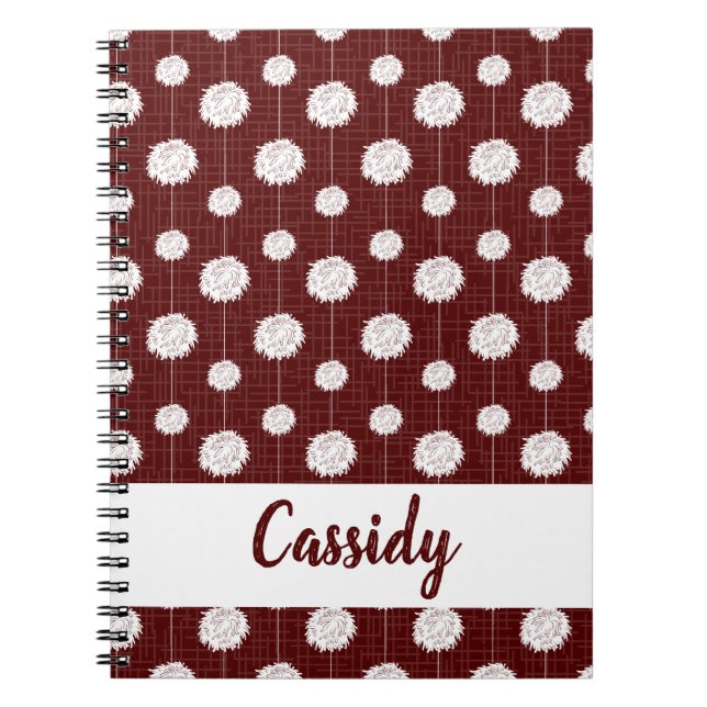 Maroon Cheerleader Pom Pom Pattern Notebook (Front)