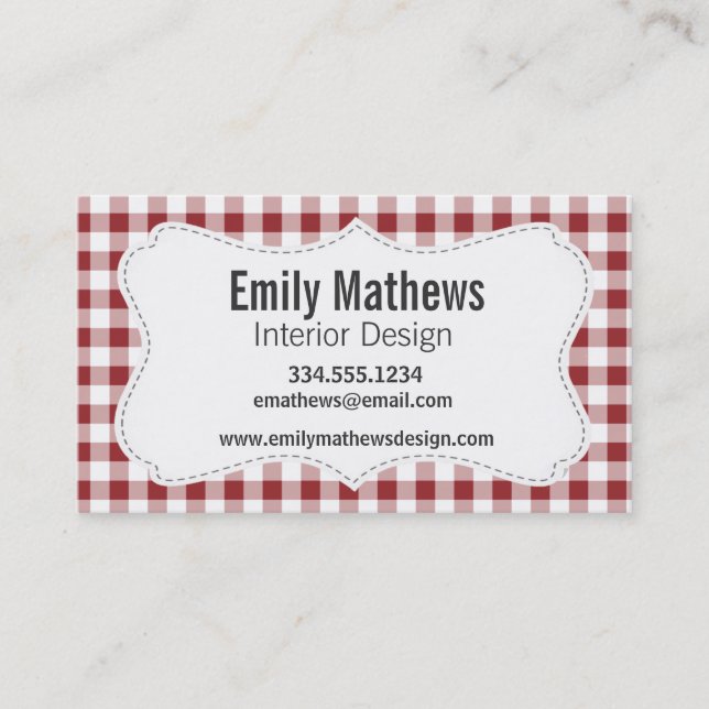 Maroon Chequered Pattern Business Card (Front)