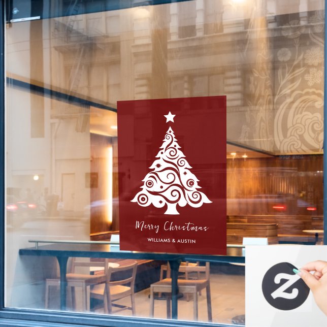 Maroon Christmas Tree Business Window Decoration (Cafe Window)