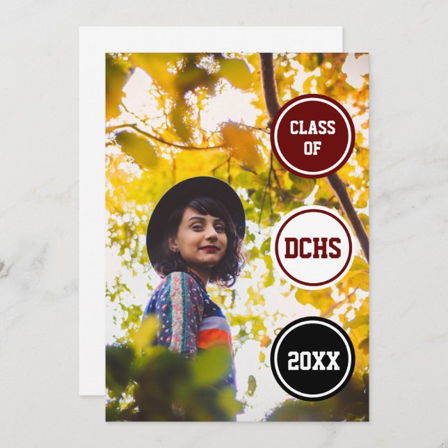 Maroon Circles Photo Graduation Invitation (Front/Back)
