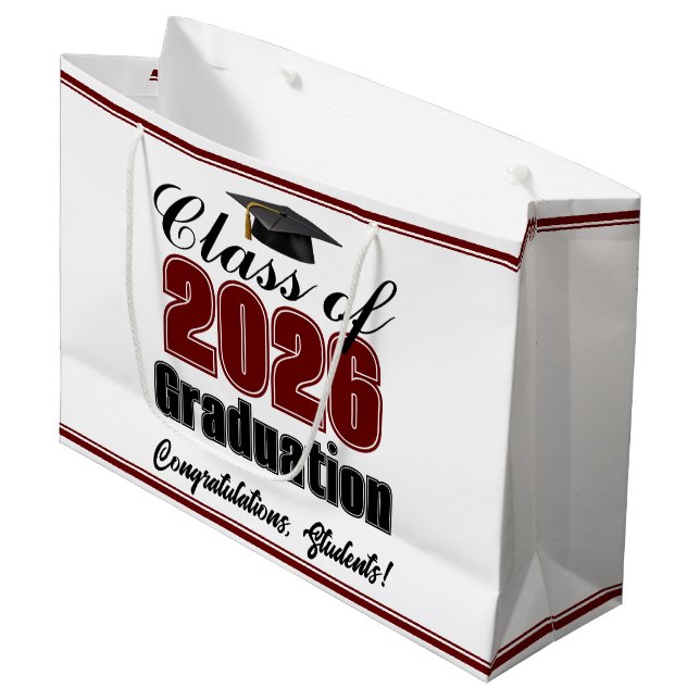 Maroon Class of 2026 Custom Graduation Party Large Gift Bag (Front Angled)