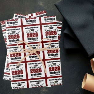 Maroon Class of 2026 Customized Graduation Wrapping Paper Sheet