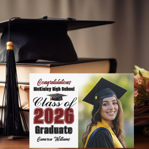 Maroon Class of 2026 Graduate Photo Graduation Announcement