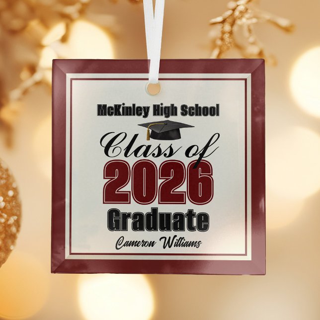 Maroon Class of 2026 Graduation Custom Christmas Glass Tree Decoration (Creator Uploaded)