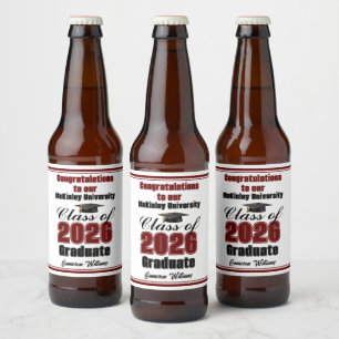 Maroon Class of 2026 Graduation Party Custom Beer Bottle Label