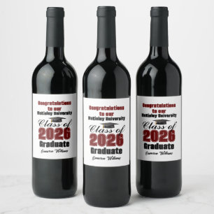 Maroon Class of 2026 Graduation Party Custom Wine Label